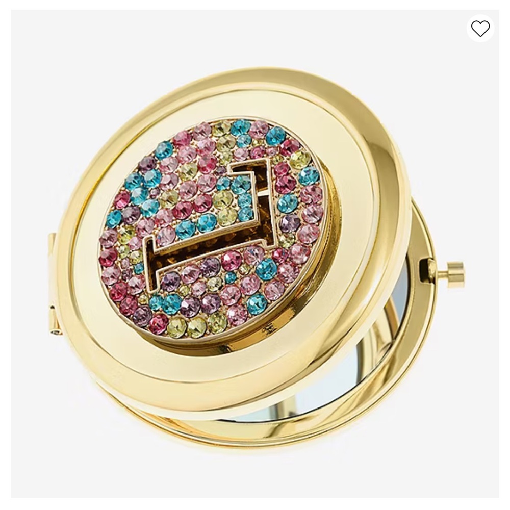 NWT MIXIT Luxe Monet JCPenney L Gold Multicolor Rhinestone Compact Mirror - Picture 2 of 9
